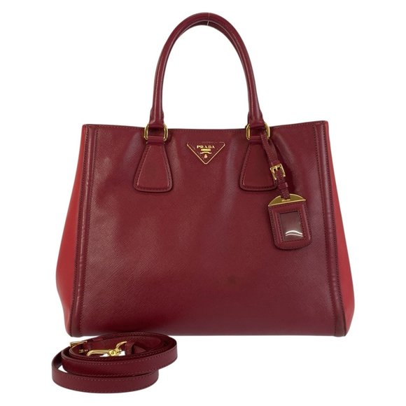 PRADA Prada Saffiano Red Gold Hardware Leather Tote Bag Handbag Shoulder 2way... - Picture 1 of 10